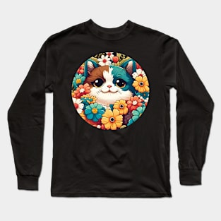 Beautiful Cat Flower Lover - Colorful Cat Kitten Long Sleeve T-Shirt